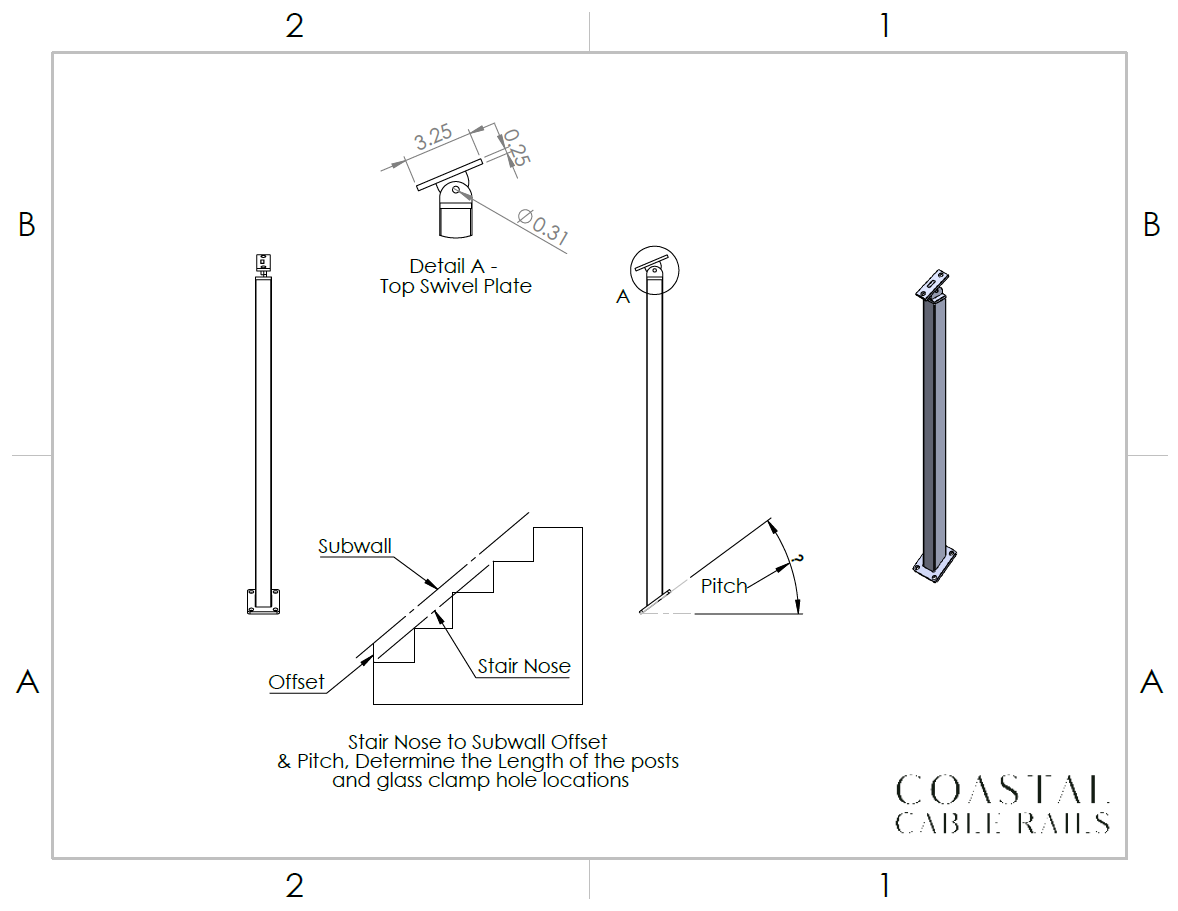 1.5 Glass Aluminum Bottom End Surface Post